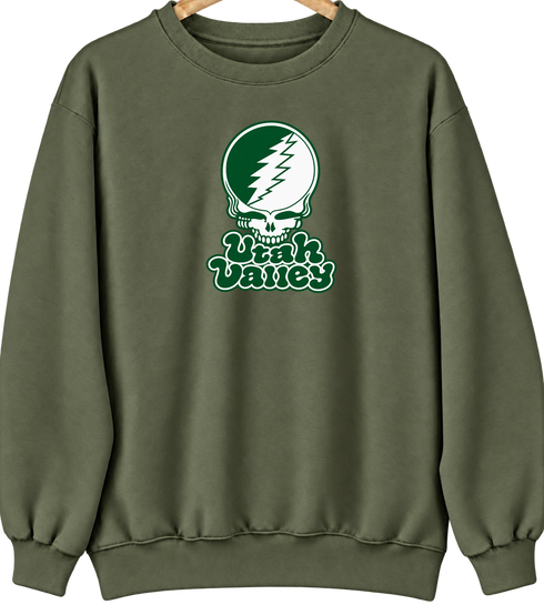 Utah Valley Stealie Premium Unisex Crewneck — Design: Utah Valley University — Military Green