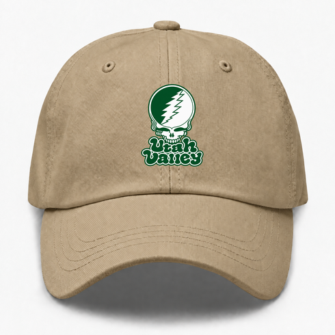Utah Valley Stealie Premium Unisex Dad Hat — Design: Utah Valley University — Khaki