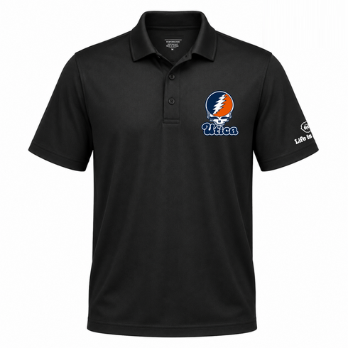 Utica Stealie Premium Unisex Polo — Design: Utica College — Black