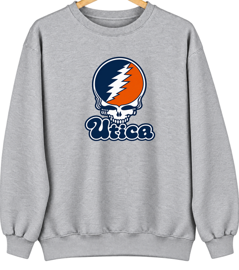 Utica Stealie Premium Unisex Crewneck — Design: Utica College — Sport Grey