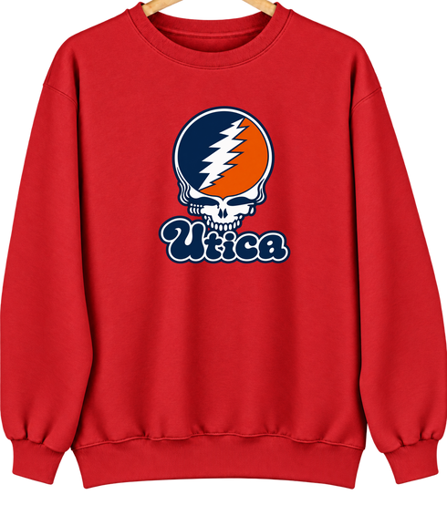 Utica Stealie Premium Unisex Crewneck — Design: Utica College — Red
