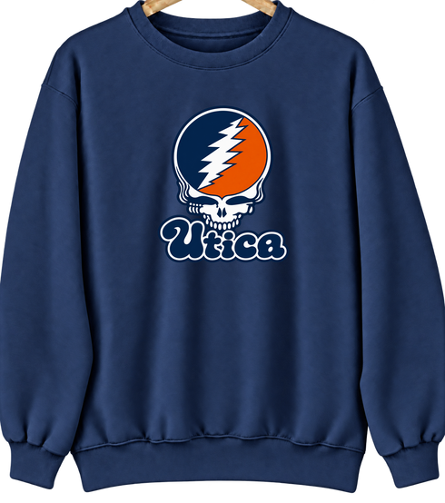 Utica Stealie Premium Unisex Crewneck — Design: Utica College — Navy