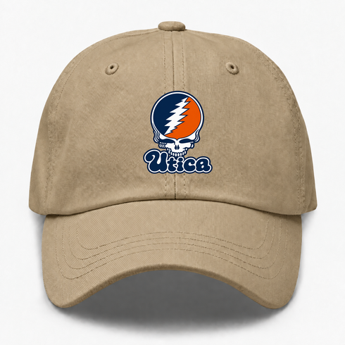 Utica Stealie Premium Unisex Dad Hat — Design: Utica College — Khaki