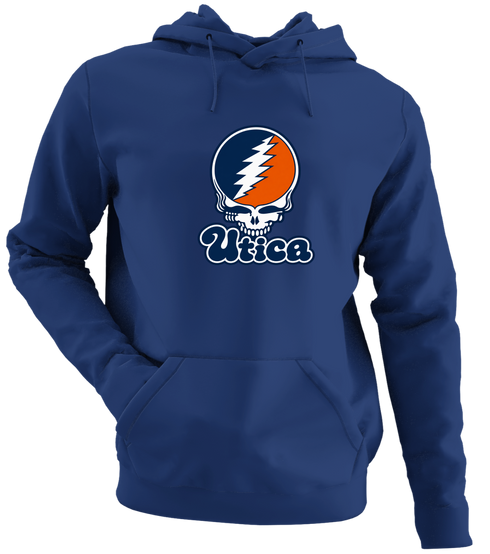 Utica Stealie Premium Unisex Hoodie — Design: Utica College — Navy