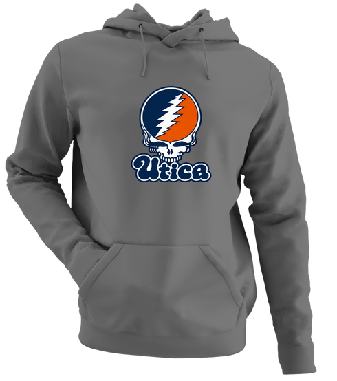 Utica Stealie Premium Unisex Hoodie — Design: Utica College — Charcoal