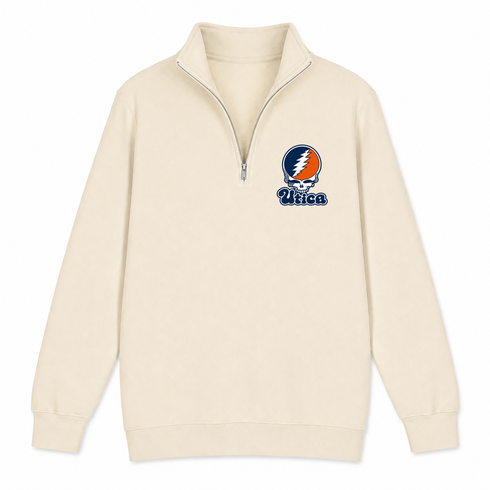 Utica Stealie Premium Unisex Quarter-Zip — Design: Utica College — Sand