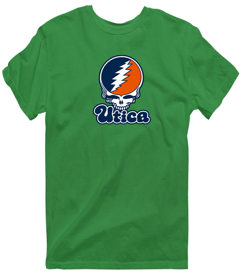 Utica Stealie Premium Unisex T-Shirt — Design: Utica College — Irish Green
