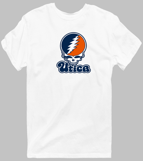 Utica Stealie Premium Unisex T-Shirt — Design: Utica College — White