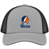 Utica Stealie Premium Unisex Trucker Cap — Design: Utica College — Heather Grey/Black