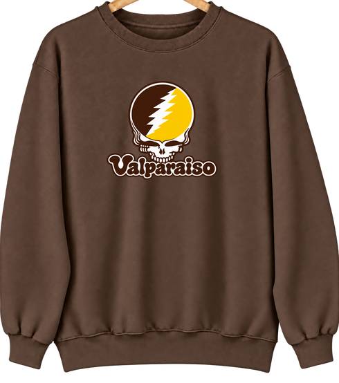 Valparaiso Stealie Premium Unisex Crewneck — Design: Valparaiso University — Brown