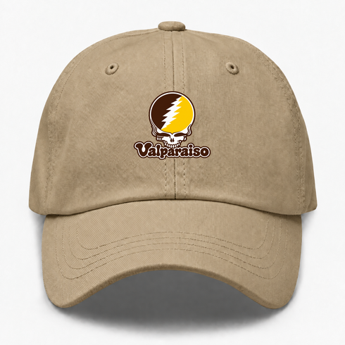 Valparaiso Stealie Premium Unisex Dad Hat — Design: Valparaiso University — Khaki