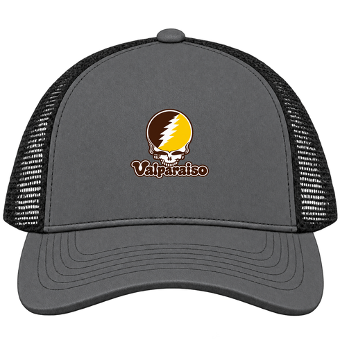 Valparaiso Stealie Premium Unisex Trucker Cap — Design: Valparaiso University — Charcoal/Black