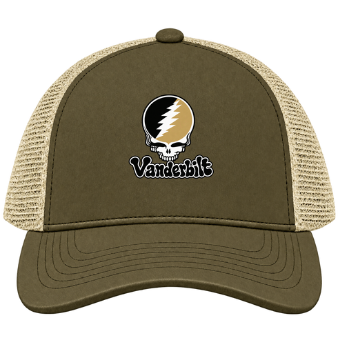 Vanderbilt Stealie Premium Unisex Trucker Cap — Design: Vanderbilt University — Moss/Khaki