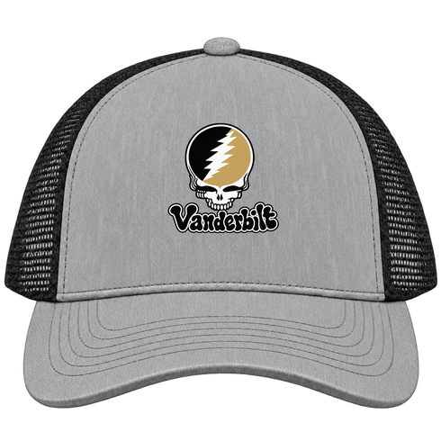 Vanderbilt Stealie Premium Unisex Trucker Cap — Design: Vanderbilt University — Heather Grey/Black