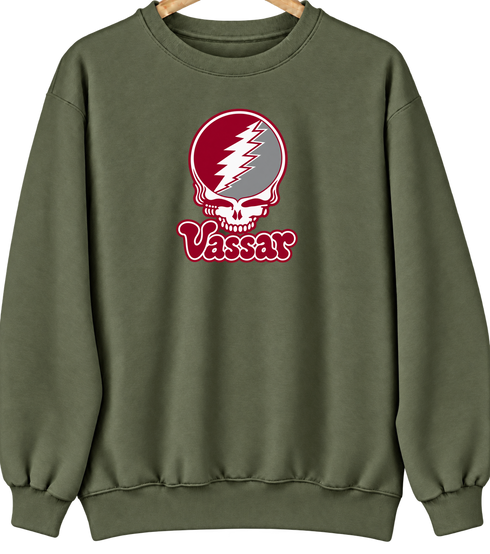 Vassar Stealie Premium Unisex Crewneck — Design: Vassar College — Military Green
