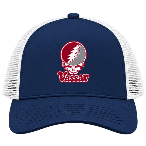 Vassar Stealie Premium Unisex Trucker Cap — Design: Vassar College — Navy/White