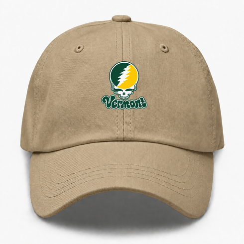 Vermont Stealie Premium Unisex Dad Hat — Design: Vermont University of — Khaki