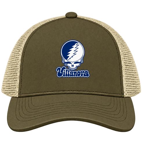 Villanova Stealie Premium Unisex Trucker Cap — Design: Villanova University — Moss/Khaki