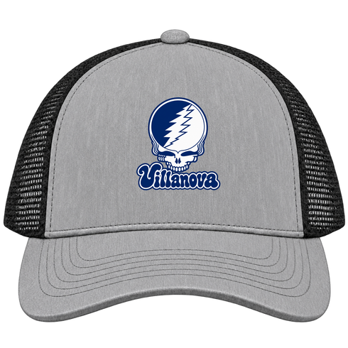 Villanova Stealie Premium Unisex Trucker Cap — Design: Villanova University — Heather Grey/Black