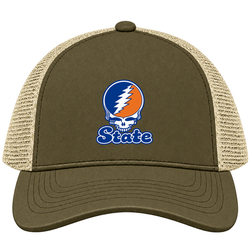 Virginia Stealie Premium Unisex Trucker Cap — Design: Virginia State University — Moss/Khaki