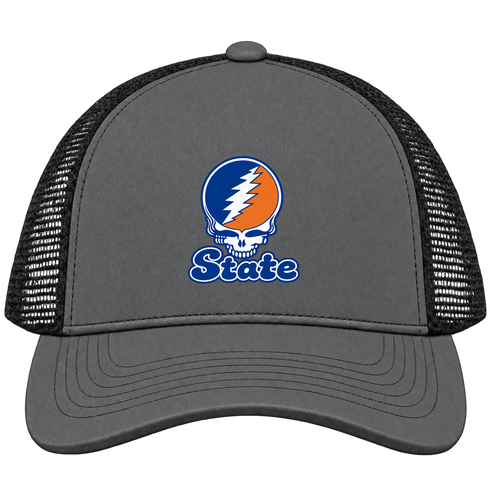 Virginia Stealie Premium Unisex Trucker Cap — Design: Virginia State University — Charcoal/Black