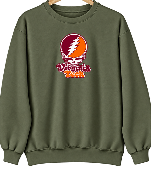 Virginia Tech Stealie Premium Unisex Crewneck — Design: Virginia Tech — Military Green