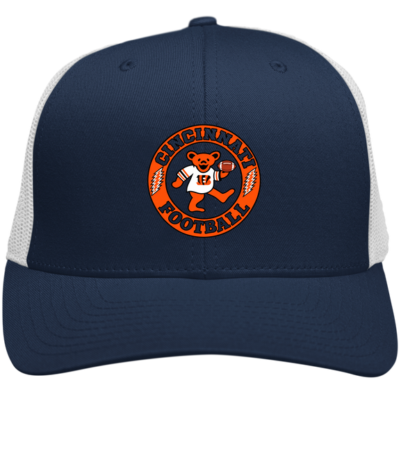Cincinnati Football Dancing Bear Stealie Grateful Dead Trucker Cap - Navy | White