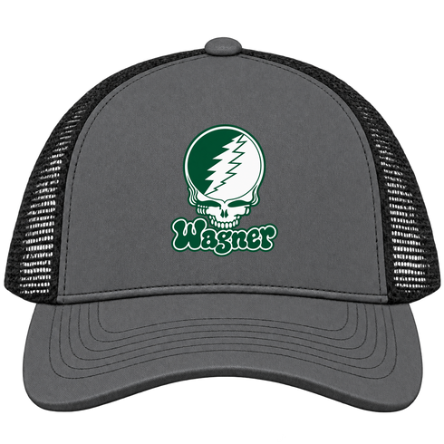 Wagner Stealie Premium Unisex Trucker Cap — Design: Wagner College — Charcoal/Black