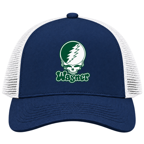 Wagner Stealie Premium Unisex Trucker Cap — Design: Wagner College — Navy/White