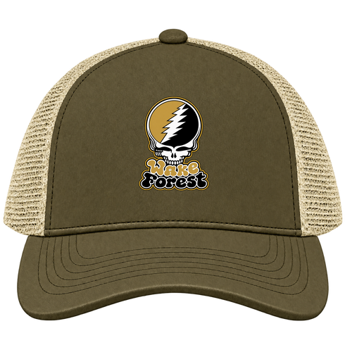 Wake Forest Stealie Premium Unisex Trucker Cap — Design: Wake Forest University — Moss/Khaki