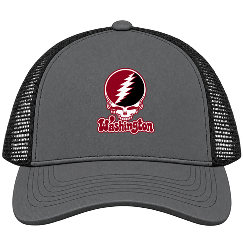 Washington Stealie Premium Unisex Trucker Cap — Design: Washington College — Charcoal/Black
