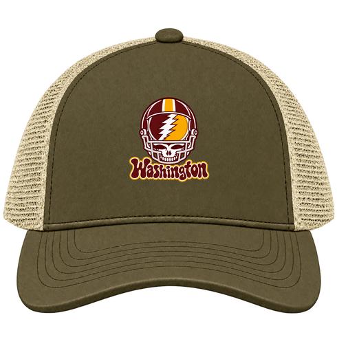 Washington Helmet Stealie Premium Unisex Trucker Cap — Washington Commanders — Moss/Khaki