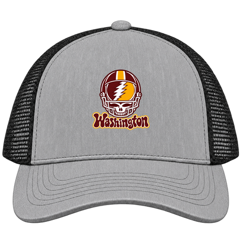 Washington Helmet Stealie Premium Unisex Trucker Cap — Washington Commanders — Heather Grey/Black