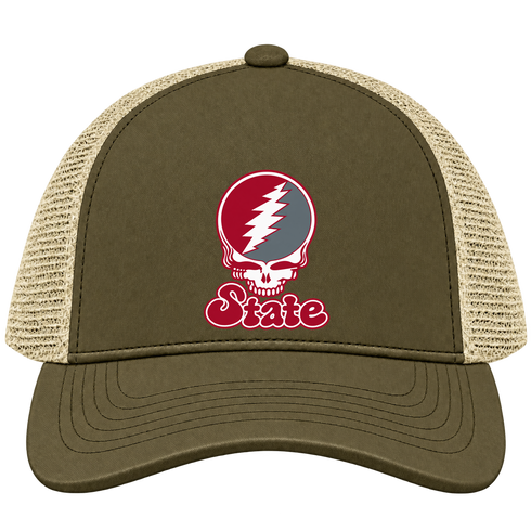 Washington Stealie Premium Unisex Trucker Cap — Design: Washington State University — Moss/Khaki