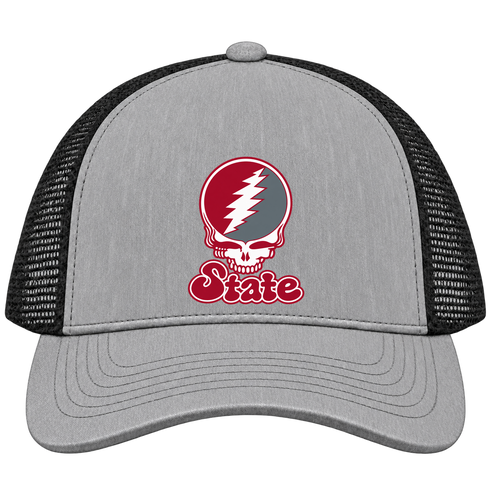 Washington Stealie Premium Unisex Trucker Cap — Design: Washington State University — Heather Grey/Black