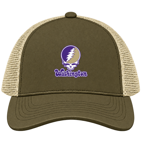 Washington Stealie Premium Unisex Trucker Cap — Design: Washington University of — Moss/Khaki