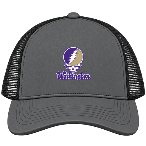 Washington Stealie Premium Unisex Trucker Cap — Design: Washington University of — Charcoal/Black