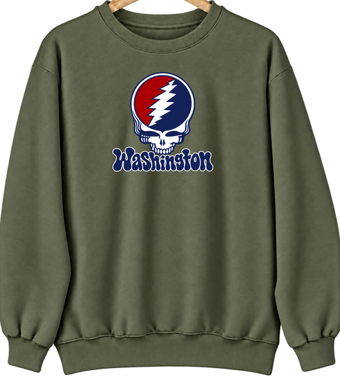 Washington Baseball Stealie Grateful Dead Crewneck — Washington Nationals — Military Green