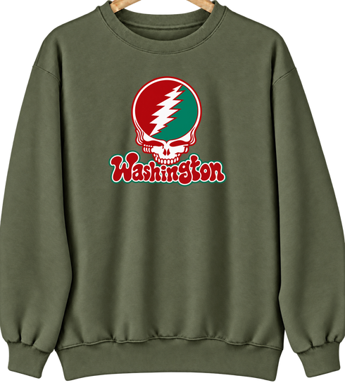 Washington Stealie Premium Unisex Crewneck — Design: Washington University — Military Green