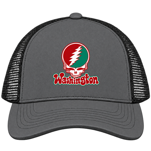 Washington Stealie Premium Unisex Trucker Cap — Design: Washington University — Charcoal/Black