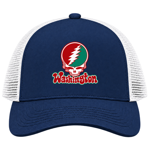 Washington Stealie Premium Unisex Trucker Cap — Design: Washington University — Navy/White