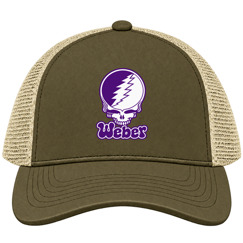 Weber State Stealie Premium Unisex Trucker Cap — Design: Weber State University — Moss/Khaki