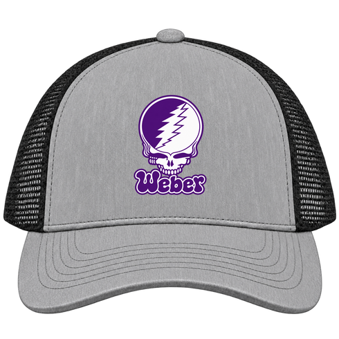 Weber State Stealie Premium Unisex Trucker Cap — Design: Weber State University — Heather Grey/Black