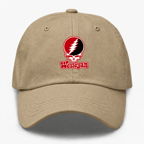 Wesleyan Stealie Premium Unisex Dad Hat — Design: Wesleyan University — Khaki