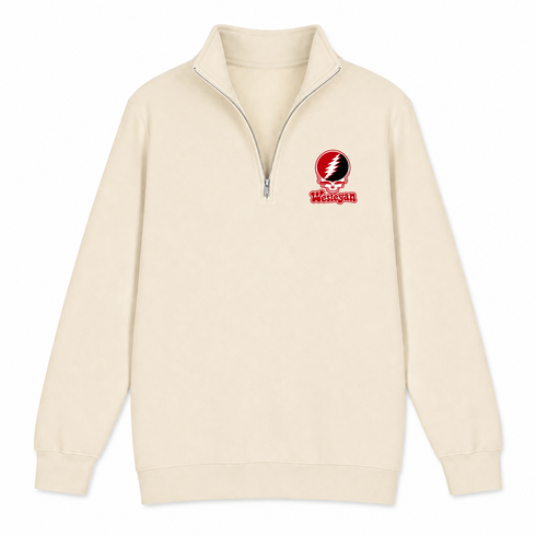 Wesleyan Stealie Premium Unisex Quarter-Zip — Design: Wesleyan University — Sand