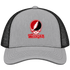 Wesleyan Stealie Premium Unisex Trucker Cap — Design: Wesleyan University — Heather Grey/Black