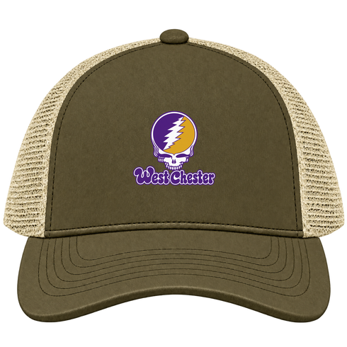 West Chester Stealie Premium Unisex Trucker Cap — Design: West Chester University — Moss/Khaki
