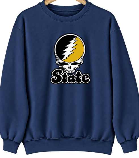 West Virgina Stealie Premium Unisex Crewneck — Design: West Virginia State University — Navy