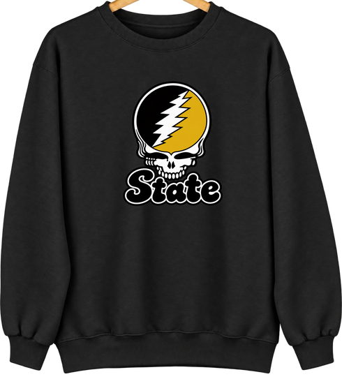 West Virgina Stealie Premium Unisex Crewneck — Design: West Virginia State University — Black