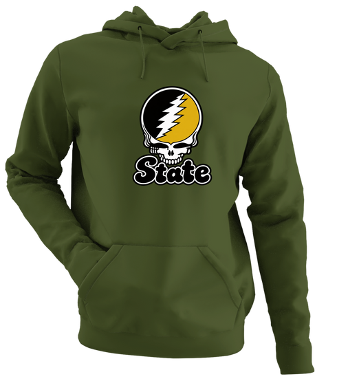 West Virgina Stealie Premium Unisex Hoodie — Design: West Virginia State University — Military Green